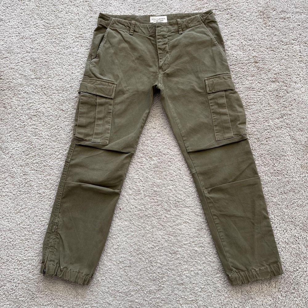 Nili Lotan Military Utility Cargo Pants Womens 4 Green Twill Ankle Zip Cuffed